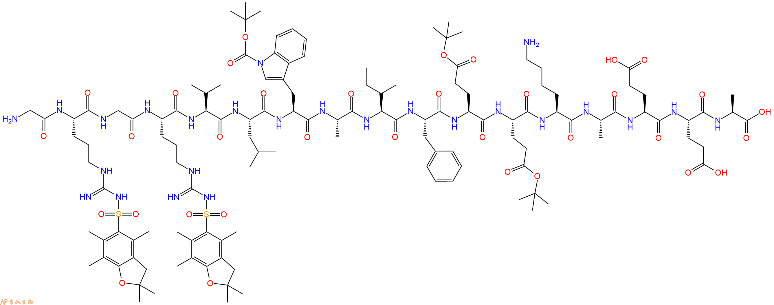 专肽生物产品H2N-Gly-Arg(Pbf)-Gly-Arg(Pbf)-Val-Leu-Trp(Boc)-Ala-Ile-Phe-Glu(OtBu)-Glu(OtBu)-Lys-Ala-Glu-Glu-Ala-OH