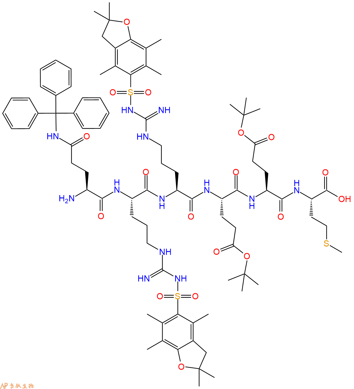 专肽生物产品H2N-Gln(Trt)-Arg(Pbf)-Arg(Pbf)-Glu(OtBu)-Glu(OtBu)-Met-OH