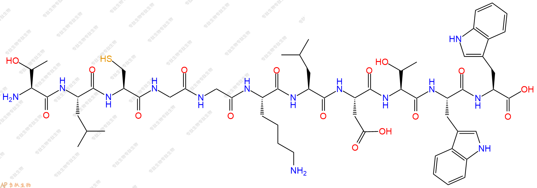 专肽生物产品H2N-Thr-Leu-Cys-Gly-Gly-Lys-Leu-Asp-Thr-Trp-Trp-OH