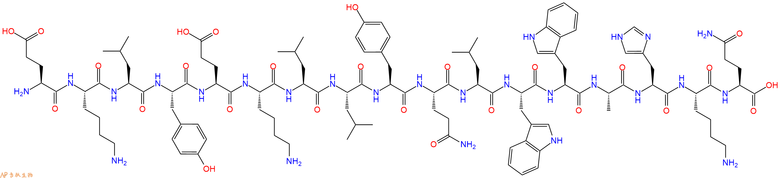 专肽生物产品H2N-Glu-Lys-Leu-Tyr-Glu-Lys-Leu-Leu-Tyr-Gln-Leu-Trp-Trp-Ala-His-Lys-Gln-OH
