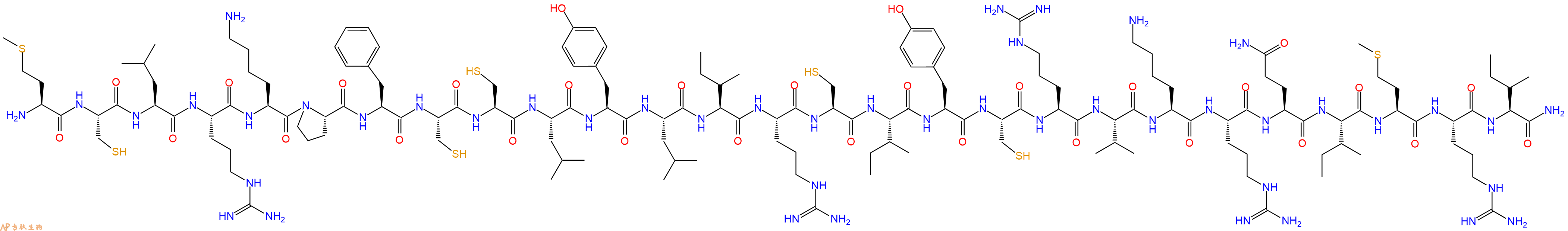 专肽生物产品H2N-Met-Cys-Leu-Arg-Lys-Pro-Phe-Cys-Cys-Leu-Tyr-Leu-Ile-Arg-Cys-Ile-Tyr-Cys-Arg-Val-Lys-Arg-Gln-Ile-Met-Arg-Ile-NH2