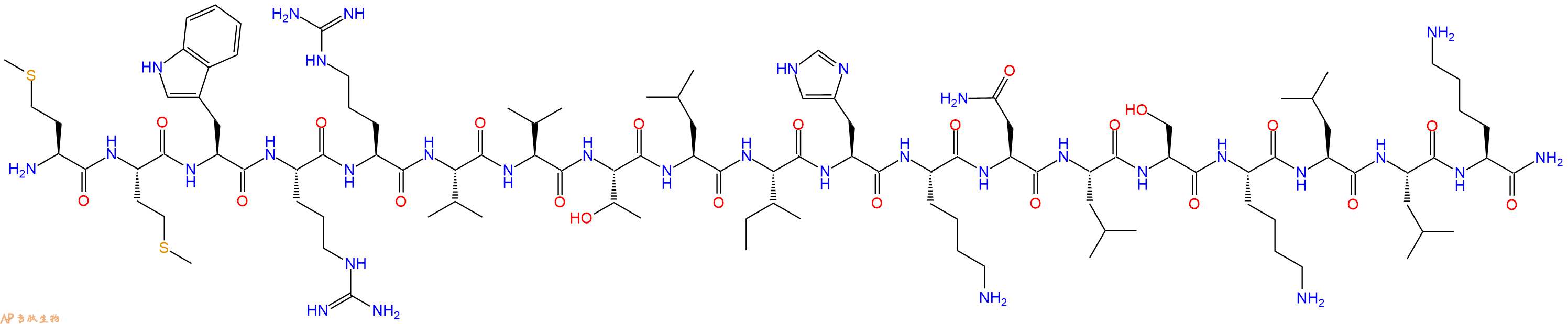 专肽生物产品H2N-Met-Met-Trp-Arg-Arg-Val-Val-Thr-Leu-Ile-His-Lys-Asn-Leu-Ser-Lys-Leu-Leu-Lys-NH2