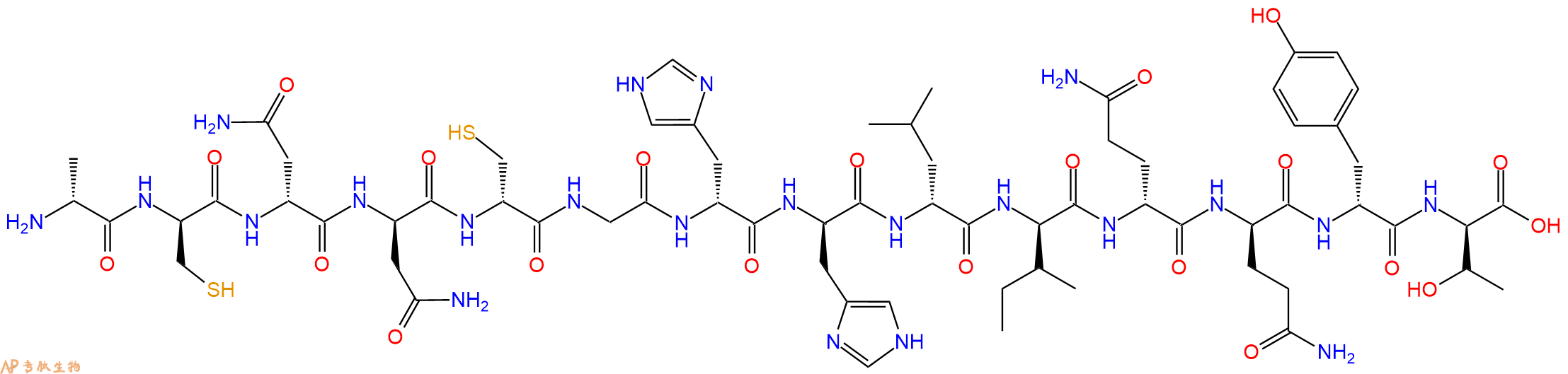 专肽生物产品H2N-DAla-DCys-DAsn-DAsn-DCys-Gly-DHis-DHis-DLeu-DIle-DGln-DGln-DTyr-DThr-OH