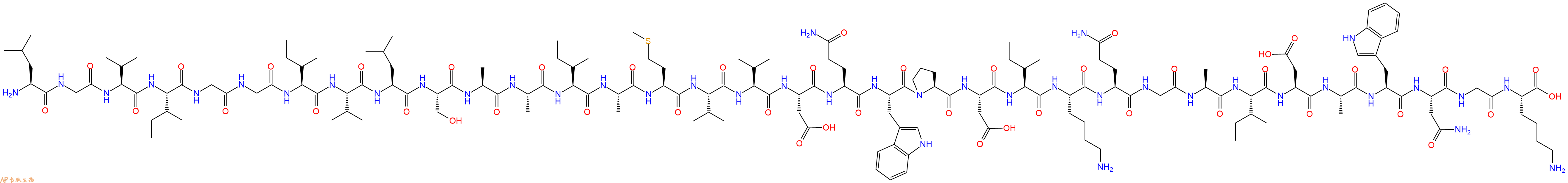 专肽生物产品H2N-Leu-Gly-Val-Ile-Gly-Gly-Ile-Val-Leu-Ser-Ala-Ala-Ile-Ala-Met-Val-Val-Asp-Gln-Trp-Pro-Asp-Ile-Lys-Gln-Gly-Ala-Ile-Asp-Ala-Trp-Asn-Gly-Lys-OH