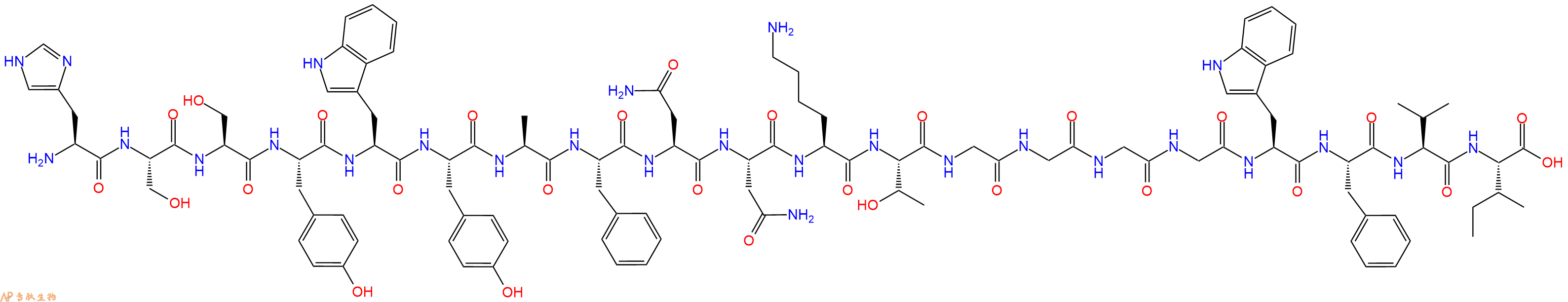 专肽生物产品H2N-His-Ser-Ser-Tyr-Trp-Tyr-Ala-Phe-Asn-Asn-Lys-Thr-Gly-Gly-Gly-Gly-Trp-Phe-Val-Ile-OH