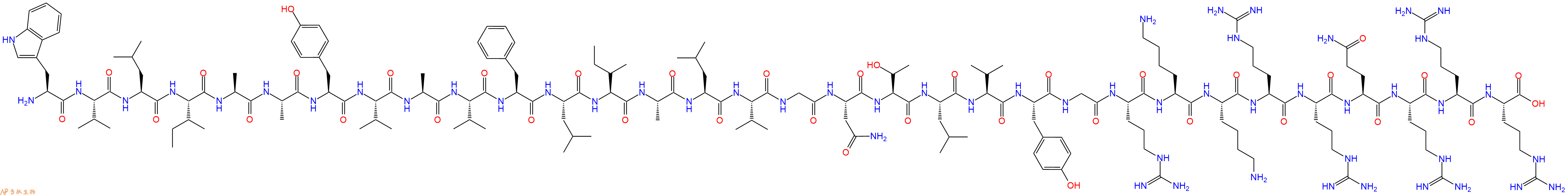专肽生物产品H2N-Trp-Val-Leu-Ile-Ala-Ala-Tyr-Val-Ala-Val-Phe-Leu-Ile-Ala-Leu-Val-Gly-Asn-Thr-Leu-Val-Tyr-Gly-Arg-Lys-Lys-Arg-Arg-Gln-Arg-Arg-Arg-OH