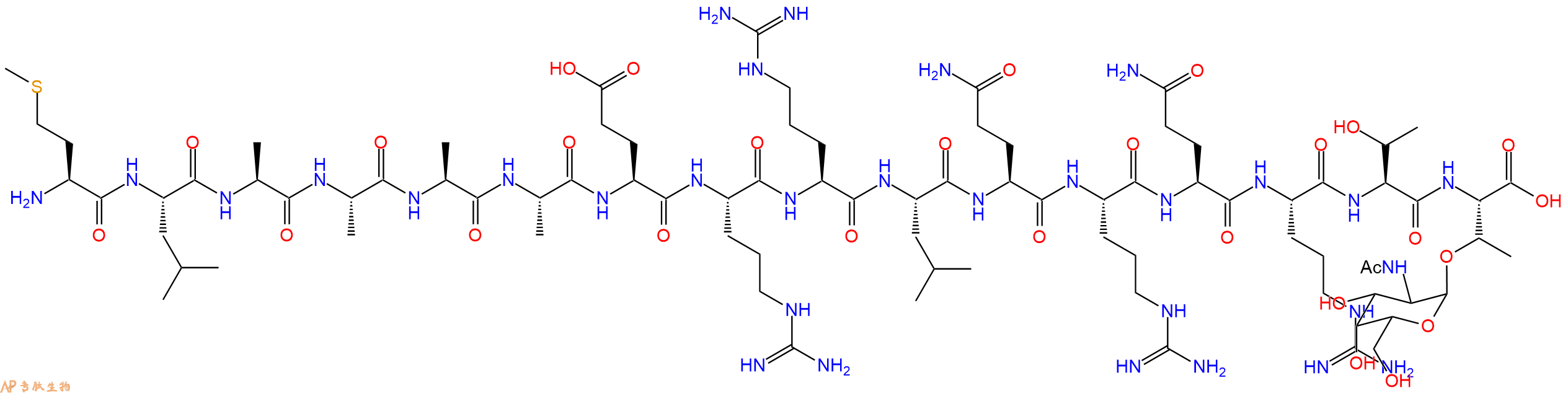 专肽生物产品H2N-Met-Leu-Ala-Ala-Ala-Ala-Glu-Arg-Arg-Leu-Gln-Arg-Gln-Arg-Thr-Thr(OGlcNAc)-OH