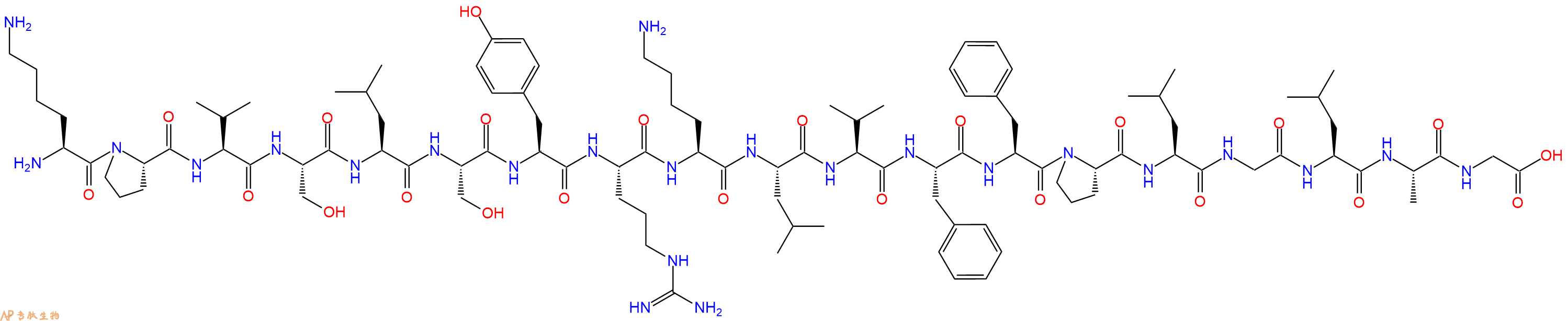 专肽生物产品H2N-Lys-Pro-Val-Ser-Leu-Ser-Tyr-Arg-Lys-Leu-Val-Phe-Phe-Pro-Leu-Gly-Leu-Ala-Gly-OH
