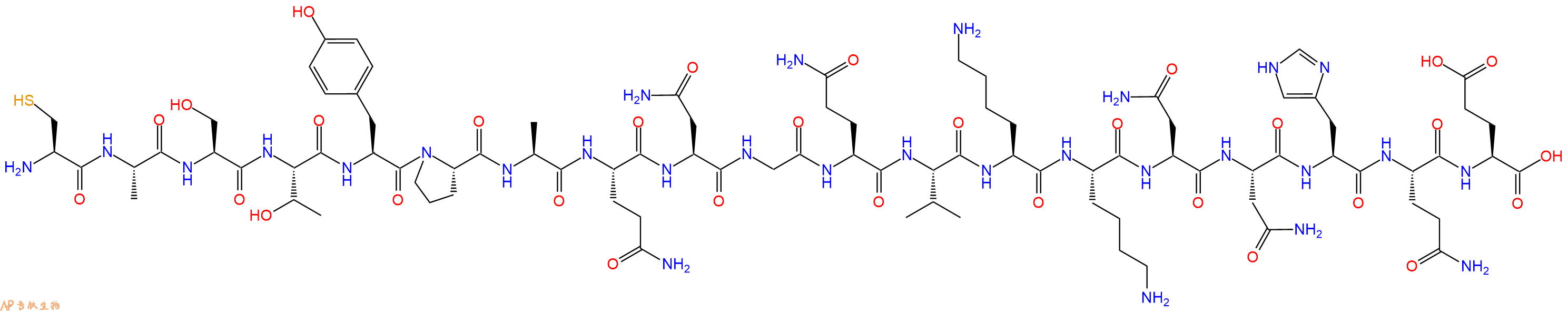 专肽生物产品H2N-Cys-Ala-Ser-Thr-Tyr-Pro-Ala-Gln-Asn-Gly-Gln-Val-Lys-Lys-Asn-Asn-His-Gln-Glu-OH