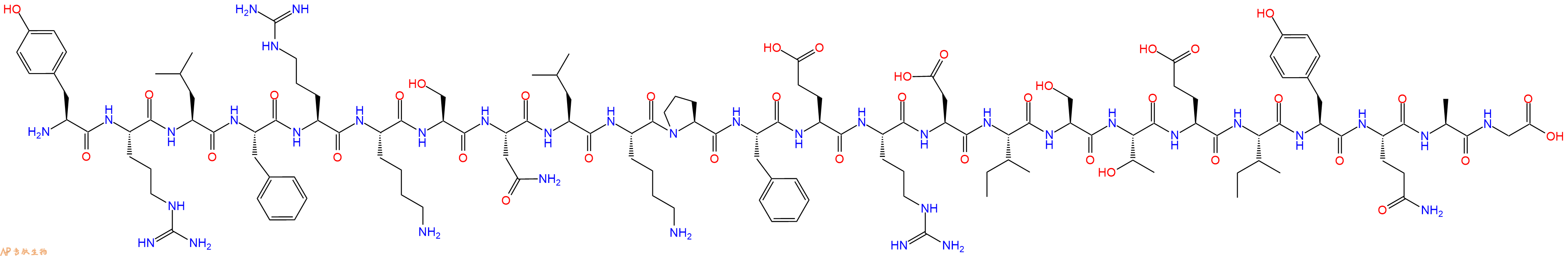 专肽生物产品H2N-Tyr-Arg-Leu-Phe-Arg-Lys-Ser-Asn-Leu-Lys-Pro-Phe-Glu-Arg-Asp-Ile-Ser-Thr-Glu-Ile-Tyr-Gln-Ala-Gly-OH
