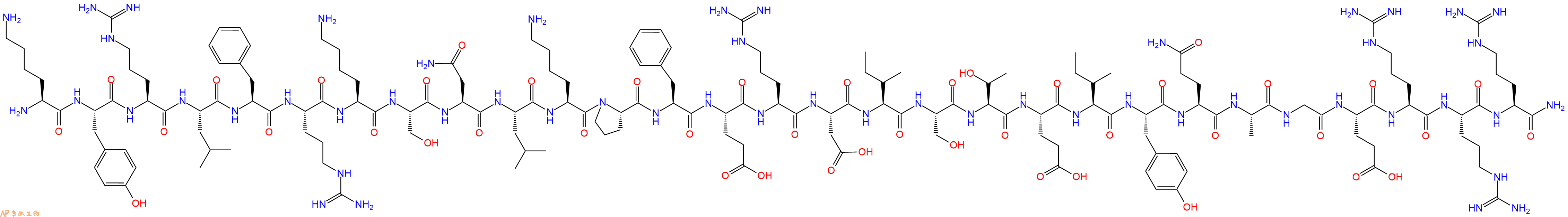 专肽生物产品H2N-Lys-Tyr-Arg-Leu-Phe-Arg-Lys-Ser-Asn-Leu-Lys-Pro-Phe-Glu-Arg-Asp-Ile-Ser-Thr-Glu-Ile-Tyr-Gln-Ala-Gly-Glu-Arg-Arg-Arg-NH2