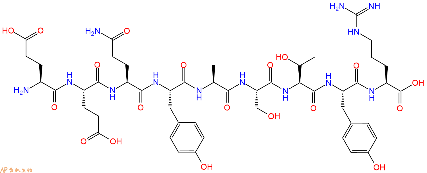 专肽生物产品H2N-Glu-Glu-Gln-Tyr-Ala-Ser-Thr-Tyr-Arg-OH