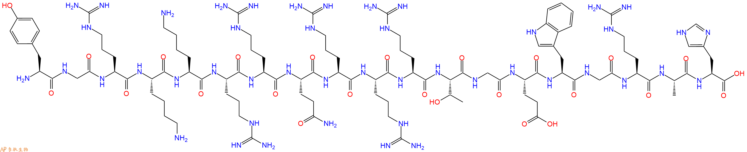 专肽生物产品H2N-Tyr-Gly-Arg-Lys-Lys-Arg-Arg-Gln-Arg-Arg-Arg-Thr-Gly-Glu-Trp-Gly-Arg-Ala-His-OH