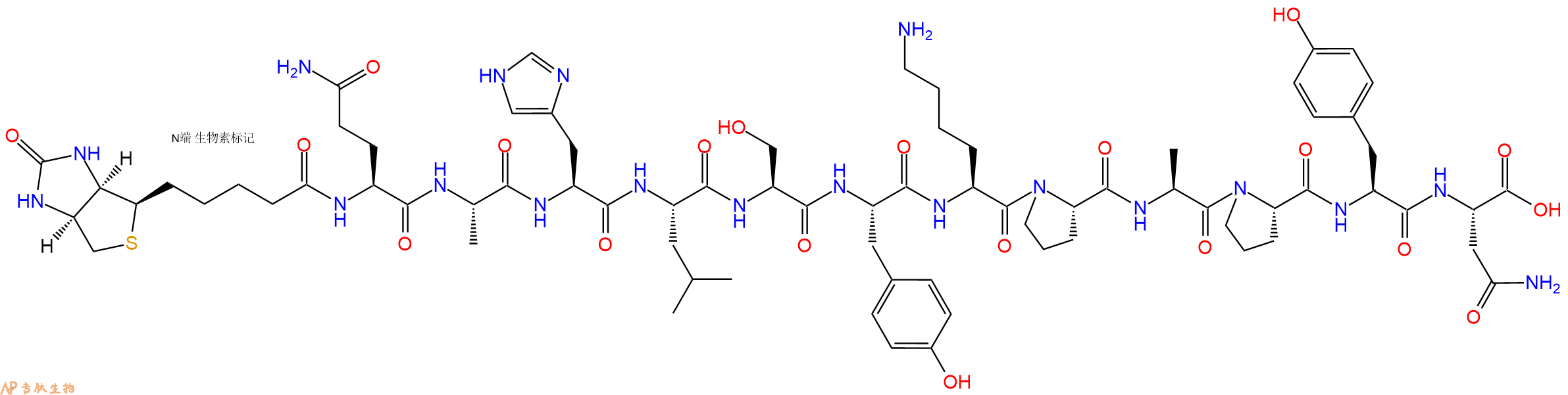 专肽生物产品Biotinyl-Gln-Ala-His-Leu-Ser-Tyr-Lys-Pro-Ala-Pro-Tyr-Asn-OH