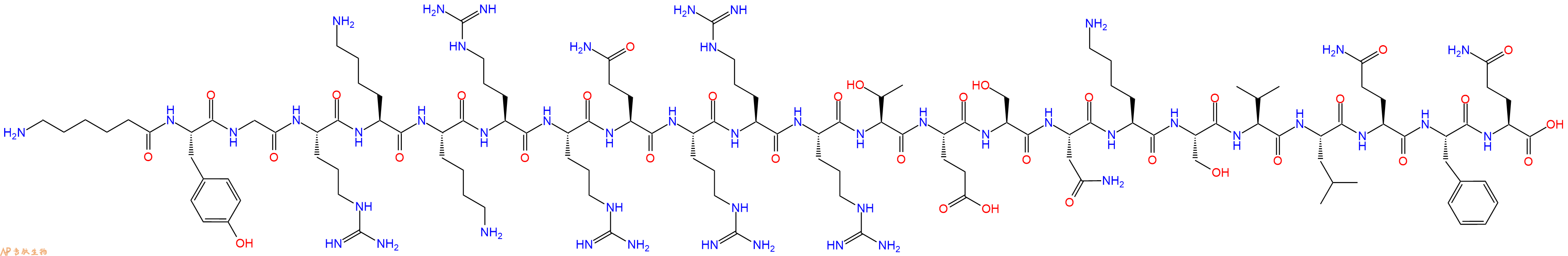 专肽生物产品H2N-Ahx-Tyr-Gly-Arg-Lys-Lys-Arg-Arg-Gln-Arg-Arg-Arg-Thr-Glu-Ser-Asn-Lys-Ser-Val-Leu-Gln-Phe-Gln-OH