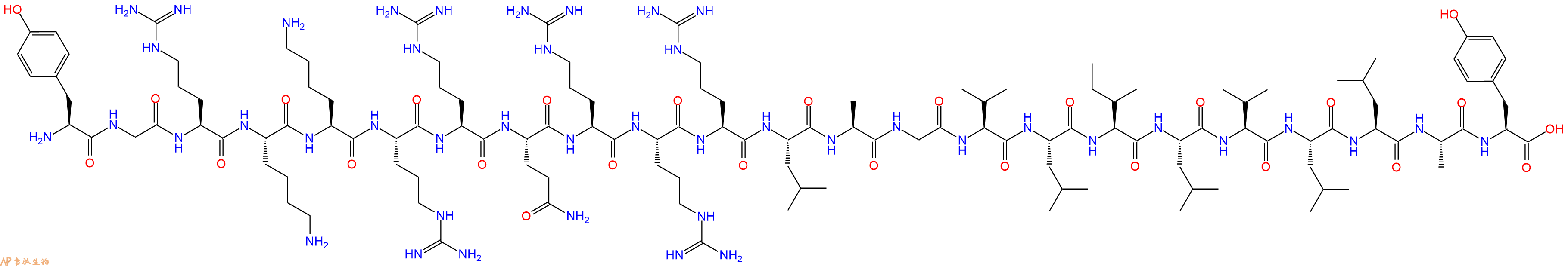 专肽生物产品H2N-Tyr-Gly-Arg-Lys-Lys-Arg-Arg-Gln-Arg-Arg-Arg-Leu-Ala-Gly-Val-Leu-Ile-Leu-Val-Leu-Leu-Ala-Tyr-OH