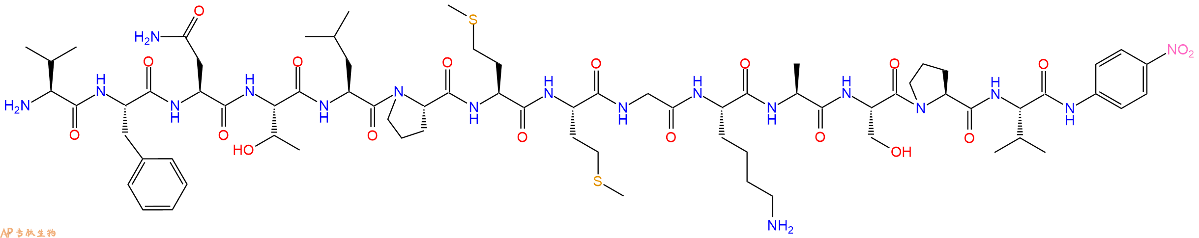 专肽生物产品H2N-Val-Phe-Asn-Thr-Leu-Pro-Met-Met-Gly-Lys-Ala-Ser-Pro-Val-pNA
