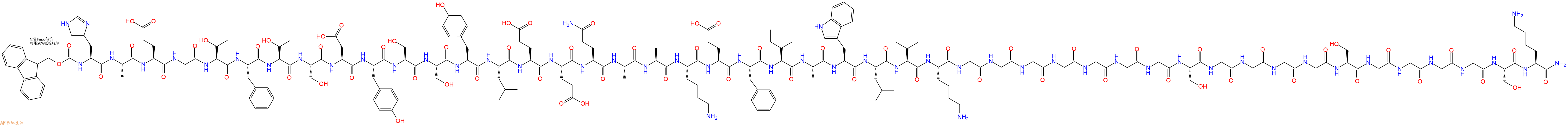 专肽生物产品Fmoc-His-Ala-Glu-Gly-Thr-Phe-Thr-Ser-Asp-Tyr-Ser-Ser-Tyr-Leu-Glu-Glu-Gln-Ala-Ala-Lys-Glu-Phe-Ile-Ala-Trp-Leu-Val-Lys-Gly-Gly-Gly-Gly-Gly-Gly-Gly-Ser-Gly-Gly-Gly-Gly-Ser-Gly-Gly-Gly-Gly-Ser-Lys-NH2