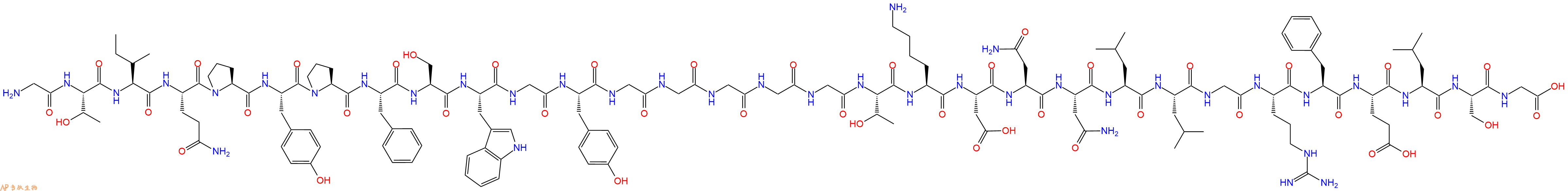 专肽生物产品H2N-Gly-Thr-Ile-Gln-Pro-Tyr-Pro-Phe-Ser-Trp-Gly-Tyr-Gly-Gly-Gly-Gly-Gly-Thr-Lys-Asp-Asn-Asn-Leu-Leu-Gly-Arg-Phe-Glu-Leu-Ser-Gly-OH