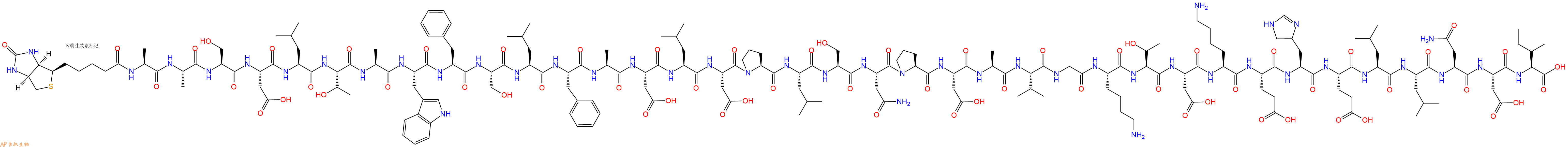 专肽生物产品Biotinyl-Ala-Ala-Ser-Asp-Leu-Thr-Ala-Trp-Phe-Ser-Leu-Phe-Ala-Asp-Leu-Asp-Pro-Leu-Ser-Asn-Pro-Asp-Ala-Val-Gly-Lys-Thr-Asp-Lys-Glu-His-Glu-Leu-Leu-Asn-Asp-Ile-OH