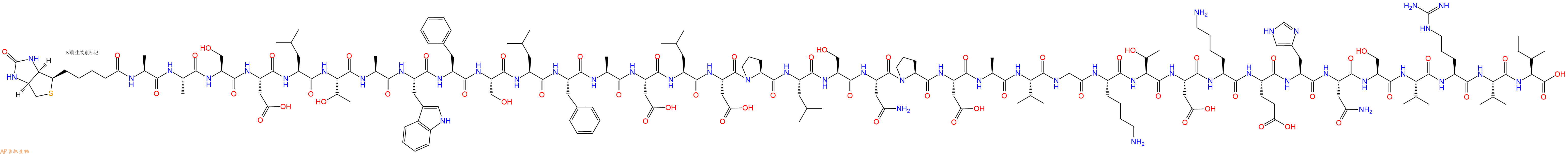 专肽生物产品Biotinyl-Ala-Ala-Ser-Asp-Leu-Thr-Ala-Trp-Phe-Ser-Leu-Phe-Ala-Asp-Leu-Asp-Pro-Leu-Ser-Asn-Pro-Asp-Ala-Val-Gly-Lys-Thr-Asp-Lys-Glu-His-Asn-Ser-Val-Arg-Val-Ile-OH