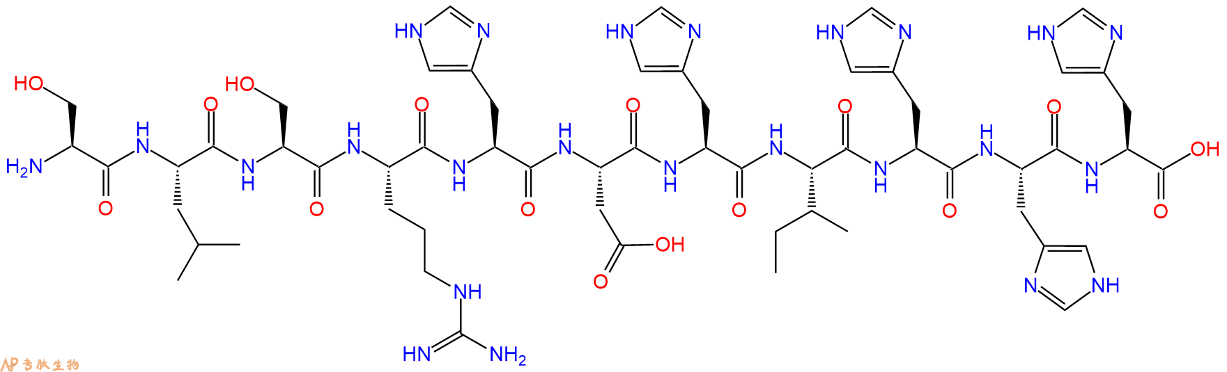 专肽生物产品H2N-Ser-Leu-Ser-Arg-His-Asp-His-Ile-His-His-His-OH