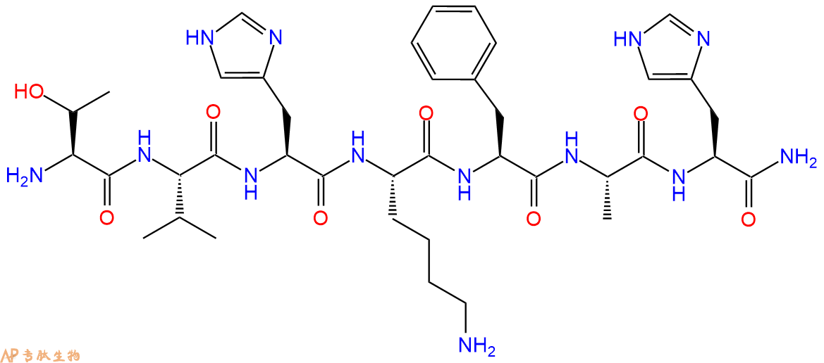 专肽生物产品H2N-Thr-Val-His-Lys-Phe-Ala-His-NH2