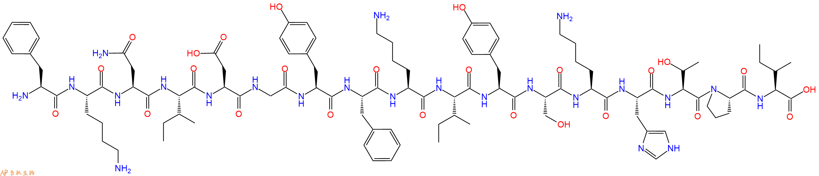 专肽生物产品H2N-Phe-Lys-Asn-Ile-Asp-Gly-Tyr-Phe-Lys-Ile-Tyr-Ser-Lys-His-Thr-Pro-Ile-OH
