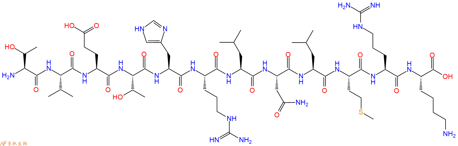 专肽生物产品H2N-Thr-Val-Glu-Thr-His-Arg-Leu-Asn-Leu-Met-Arg-Lys-OH