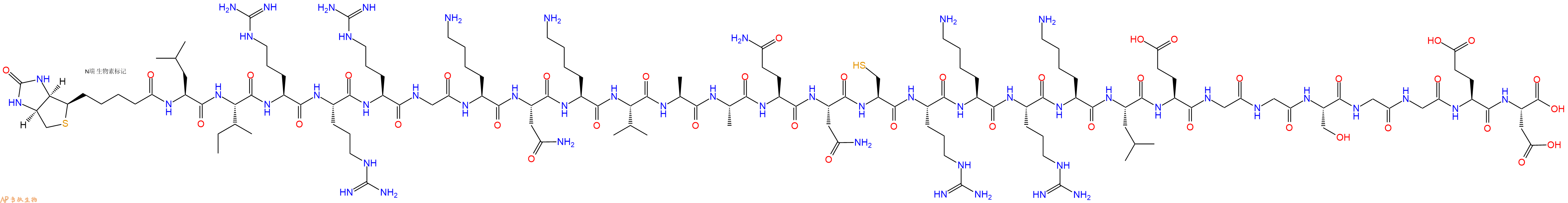 专肽生物产品Biotinyl-Leu-Ile-Arg-Arg-Arg-Gly-Lys-Asn-Lys-Val-Ala-Ala-Gln-Asn-Cys-Arg-Lys-Arg-Lys-Leu-Glu-Gly-Gly-Ser-Gly-Gly-Glu-Asp-OH