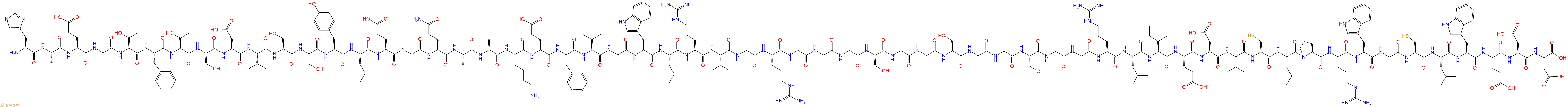 专肽生物产品H2N-His-Ala-Glu-Gly-Thr-Phe-Thr-Ser-Asp-Val-Ser-Ser-Tyr-Leu-Glu-Gly-Gln-Ala-Ala-Lys-Glu-Phe-Ile-Ala-Trp-Leu-Arg-Val-Gly-Arg-Gly-Gly-Gly-Ser-Gly-Gly-Ser-Gly-Gly-Ser-Gly-Gly-Arg-Leu-Ile-Glu-Asp-Ile-Cys-Leu-Pro-Arg-Trp-Gly-Cys-Leu-Trp-Glu-Asp-Asp-OH