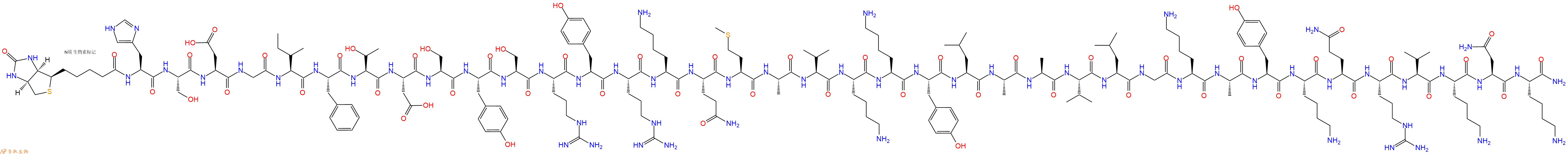 专肽生物产品Biotinyl-His-Ser-Asp-Gly-Ile-Phe-Thr-Asp-Ser-Tyr-Ser-Arg-Tyr-Arg-Lys-Gln-Met-Ala-Val-Lys-Lys-Tyr-Leu-Ala-Ala-Val-Leu-Gly-Lys-Ala-Tyr-Lys-Gln-Arg-Val-Lys-Asn-Lys-NH2