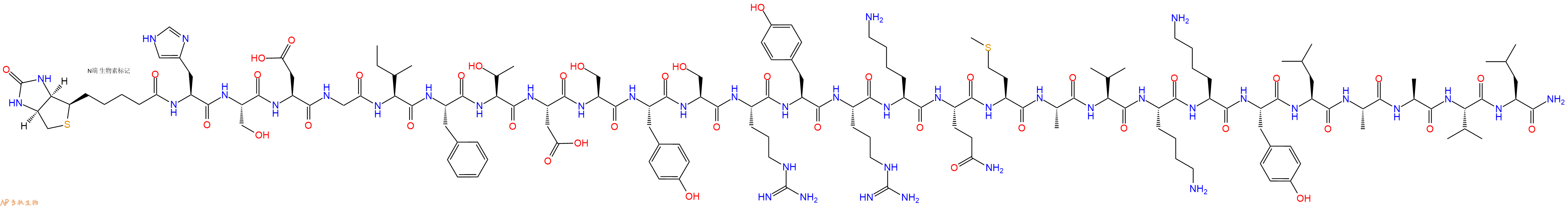 专肽生物产品Biotinyl-His-Ser-Asp-Gly-Ile-Phe-Thr-Asp-Ser-Tyr-Ser-Arg-Tyr-Arg-Lys-Gln-Met-Ala-Val-Lys-Lys-Tyr-Leu-Ala-Ala-Val-Leu-NH2