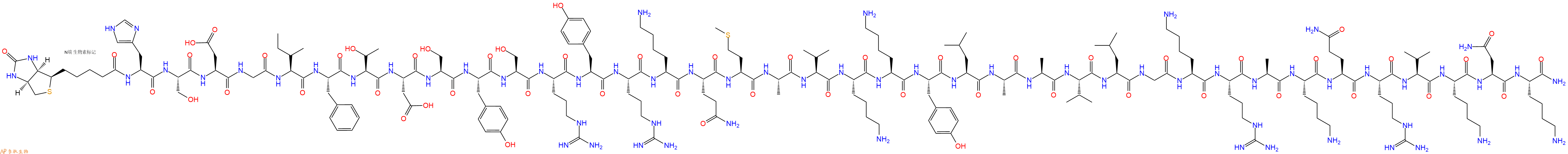专肽生物产品Biotinyl-His-Ser-Asp-Gly-Ile-Phe-Thr-Asp-Ser-Tyr-Ser-Arg-Tyr-Arg-Lys-Gln-Met-Ala-Val-Lys-Lys-Tyr-Leu-Ala-Ala-Val-Leu-Gly-Lys-Arg-Ala-Lys-Gln-Arg-Val-Lys-Asn-Lys-NH2