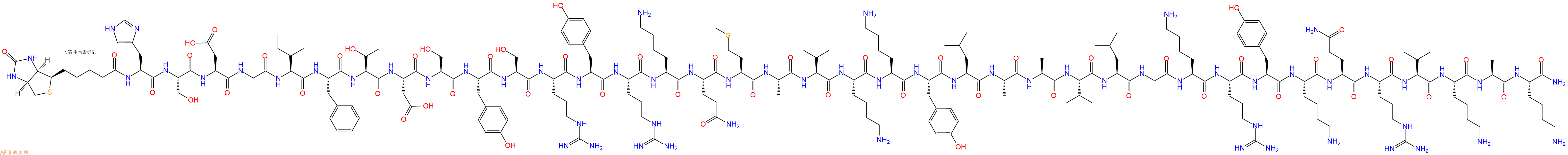 专肽生物产品Biotinyl-His-Ser-Asp-Gly-Ile-Phe-Thr-Asp-Ser-Tyr-Ser-Arg-Tyr-Arg-Lys-Gln-Met-Ala-Val-Lys-Lys-Tyr-Leu-Ala-Ala-Val-Leu-Gly-Lys-Arg-Tyr-Lys-Gln-Arg-Val-Lys-Ala-Lys-NH2