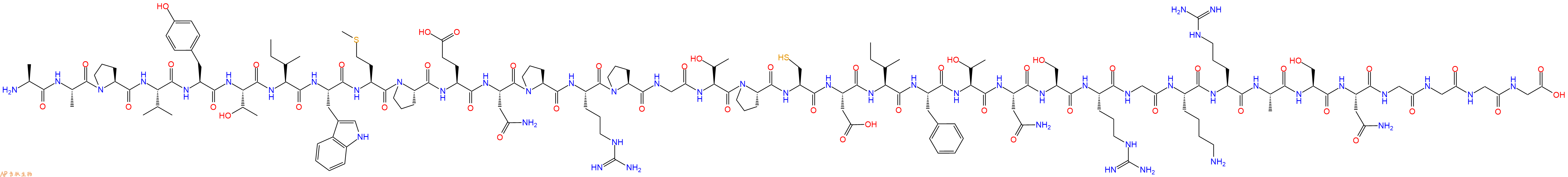 专肽生物产品H2N-Ala-Ala-Pro-Val-Tyr-Thr-Ile-Trp-Met-Pro-Glu-Asn-Pro-Arg-Pro-Gly-Thr-Pro-Cys-Asp-Ile-Phe-Thr-Asn-Ser-Arg-Gly-Lys-Arg-Ala-Ser-Asn-Gly-Gly-Gly-Gly-OH