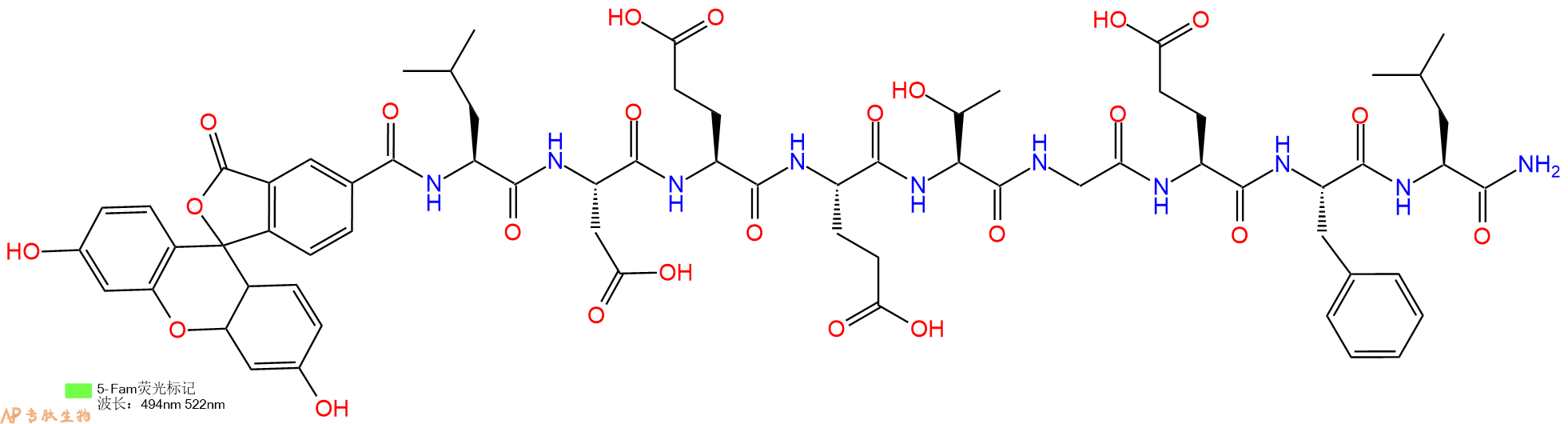 专肽生物产品5FAM-Leu-Asp-Glu-Glu-Thr-Gly-Glu-Phe-Leu-NH2