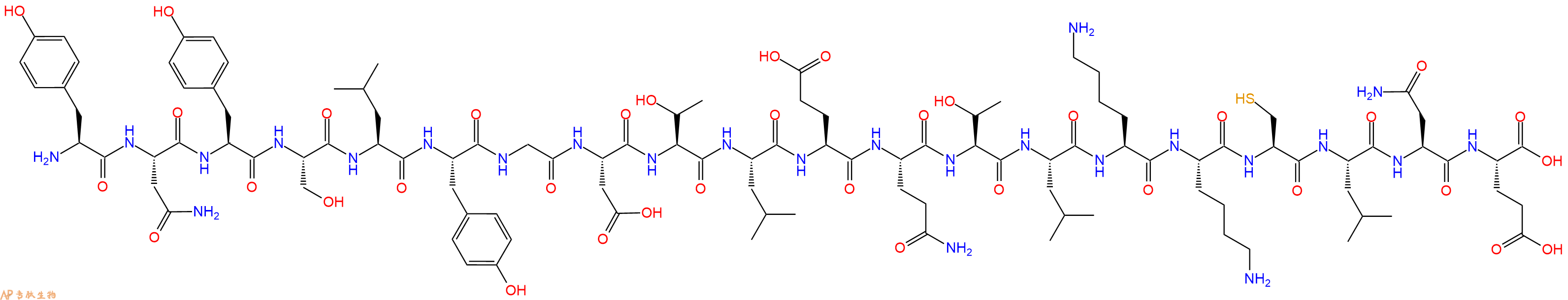 专肽生物产品H2N-Tyr-Asn-Tyr-Ser-Leu-Tyr-Gly-Asp-Thr-Leu-Glu-Gln-Thr-Leu-Lys-Lys-Cys-Leu-Asn-Glu-OH