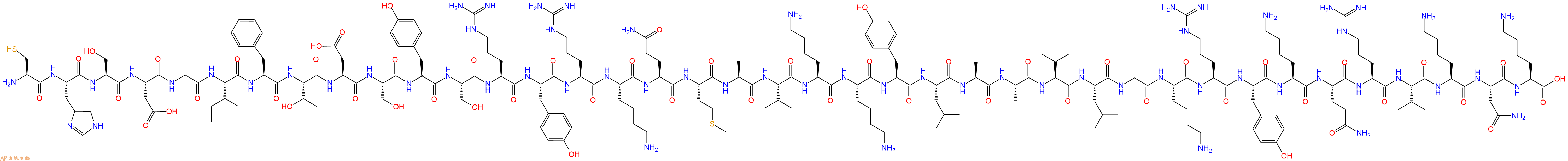 专肽生物产品H2N-Cys-His-Ser-Asp-Gly-Ile-Phe-Thr-Asp-Ser-Tyr-Ser-Arg-Tyr-Arg-Lys-Gln-Met-Ala-Val-Lys-Lys-Tyr-Leu-Ala-Ala-Val-Leu-Gly-Lys-Arg-Tyr-Lys-Gln-Arg-Val-Lys-Asn-Lys-OH
