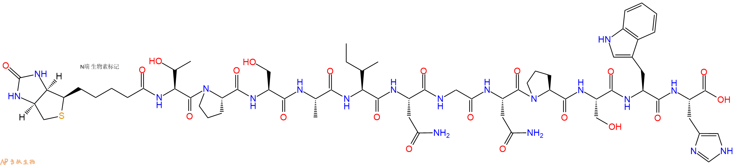 专肽生物产品Biotinyl-Thr-Pro-Ser-Ala-Ile-Asn-Gly-Asn-Pro-Ser-Trp-His-OH