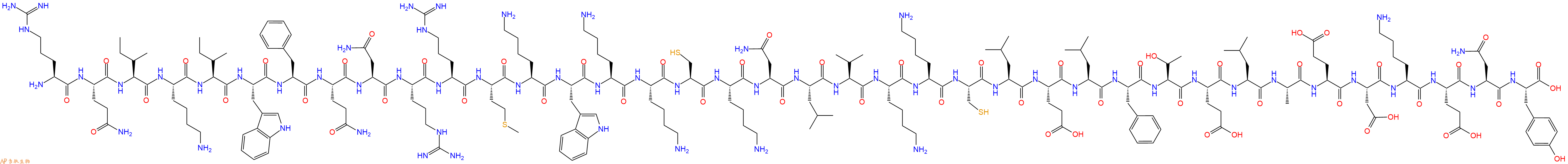 专肽生物产品H2N-Arg-Gln-Ile-Lys-Ile-Trp-Phe-Gln-Asn-Arg-Arg-Met-Lys-Trp-Lys-Lys-Cys-Lys-Asn-Leu-Val-Lys-Lys-Cys-Leu-Glu-Leu-Phe-Thr-Glu-Leu-Ala-Glu-Asp-Lys-Glu-Asn-Tyr-OH
