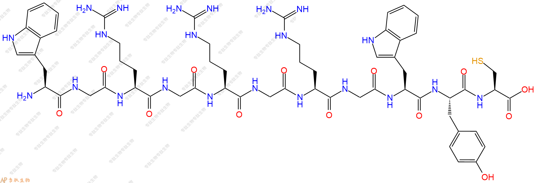 专肽生物产品H2N-Trp-Gly-Arg-Gly-Arg-Gly-Arg-Gly-Trp-Tyr-Cys-OH