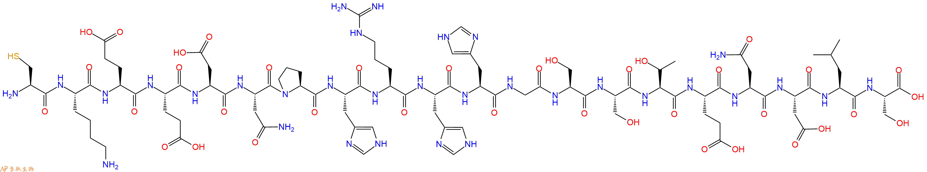专肽生物产品H2N-Cys-Lys-Glu-Glu-Asp-Asn-Pro-His-Arg-His-His-Gly-Ser-Ser-Thr-Glu-Asn-Asp-Leu-Ser-OH