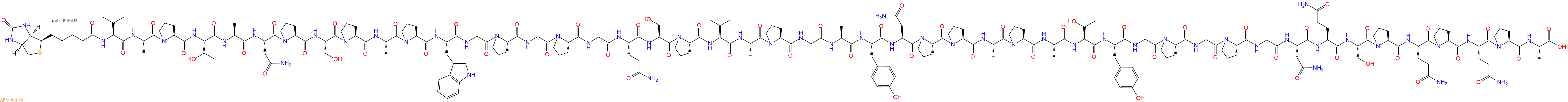 专肽生物产品Biotinyl-Val-Ala-Pro-Thr-Ala-Asn-Pro-Ser-Pro-Ala-Pro-Trp-Gly-Pro-Gly-Pro-Gly-Gln-Ser-Pro-Val-Ala-Pro-Gly-Ala-Tyr-Asn-Pro-Pro-Ala-Pro-Ala-Thr-Tyr-Gly-Pro-Gly-Pro-Gly-Asn-Gln-Ser-Pro-Gln-Pro-Gln-Pro-Ala-OH