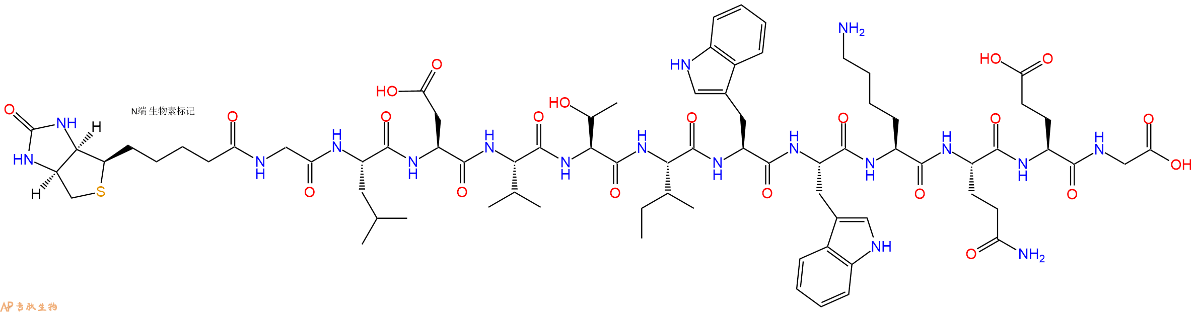 专肽生物产品Biotinyl-Gly-Leu-Asp-Val-Thr-Ile-Trp-Trp-Lys-Gln-Glu-Gly-OH