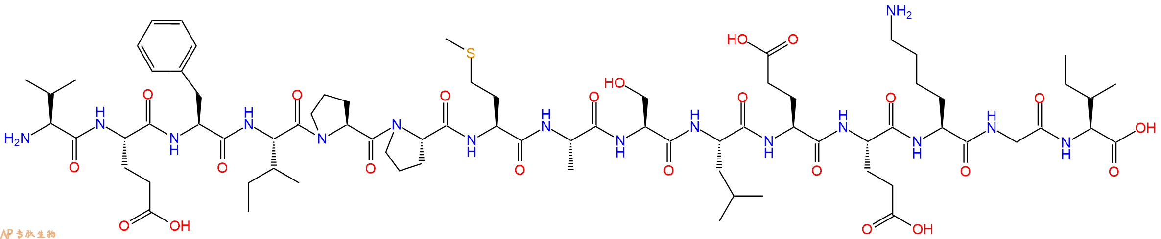 专肽生物产品H2N-Val-Glu-Phe-Ile-Pro-Pro-Met-Ala-Ser-Leu-Glu-Glu-Lys-Gly-Ile-OH