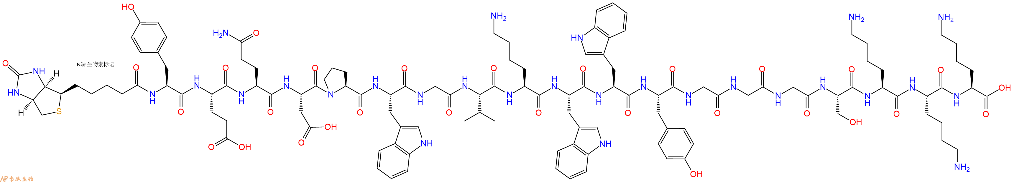 专肽生物产品Biotinyl-Tyr-Glu-Gln-Asp-Pro-Trp-Gly-Val-Lys-Trp-Trp-Tyr-Gly-Gly-Gly-Ser-Lys-Lys-Lys-OH