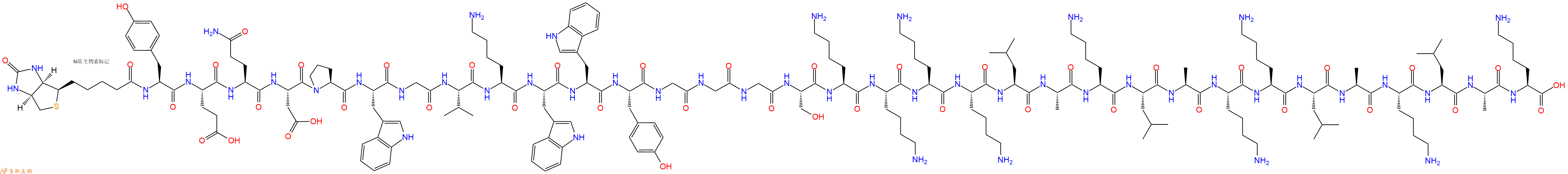 专肽生物产品Biotinyl-Tyr-Glu-Gln-Asp-Pro-Trp-Gly-Val-Lys-Trp-Trp-Tyr-Gly-Gly-Gly-Ser-Lys-Lys-Lys-Lys-Leu-Ala-Lys-Leu-Ala-Lys-Lys-Leu-Ala-Lys-Leu-Ala-Lys-OH