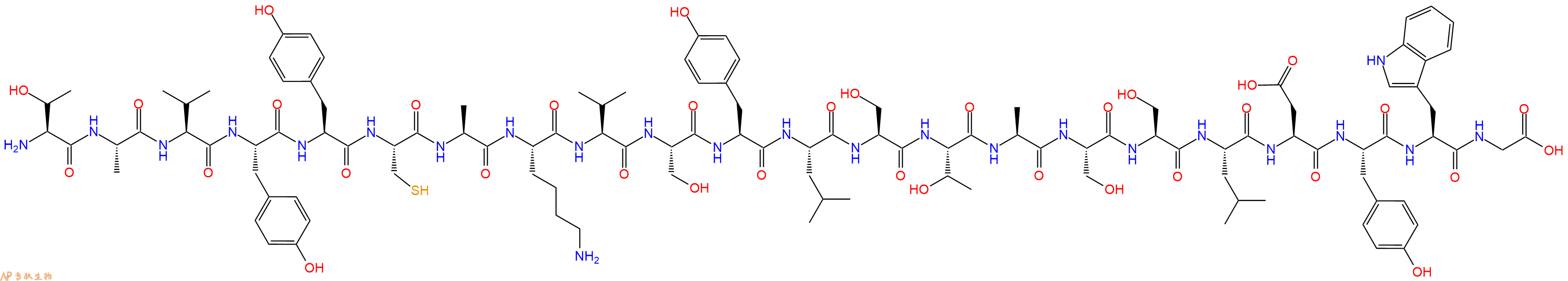 专肽生物产品H2N-Thr-Ala-Val-Tyr-Tyr-Cys-Ala-Lys-Val-Ser-Tyr-Leu-Ser-Thr-Ala-Ser-Ser-Leu-Asp-Tyr-Trp-Gly-OH
