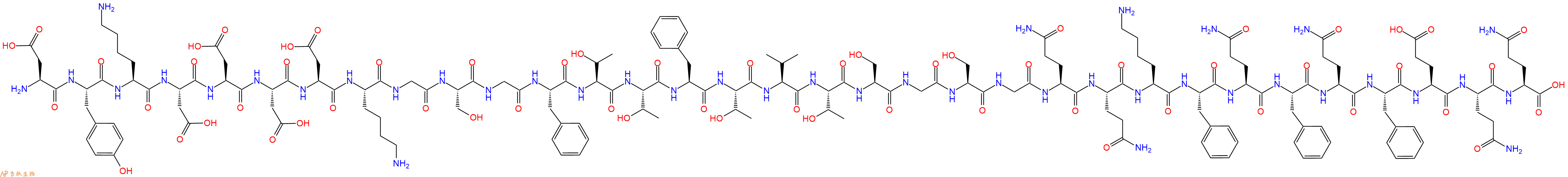 专肽生物产品H2N-Asp-Tyr-Lys-Asp-Asp-Asp-Asp-Lys-Gly-Ser-Gly-Phe-Thr-Thr-Phe-Thr-Val-Thr-Ser-Gly-Ser-Gly-Gln-Gln-Lys-Phe-Gln-Phe-Gln-Phe-Glu-Gln-Gln-OH